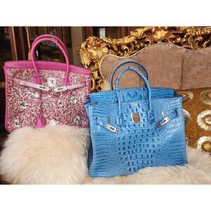 Luxury Sapphire blue crocodile alligator exotic Swarovski Crystals Beaded Runway